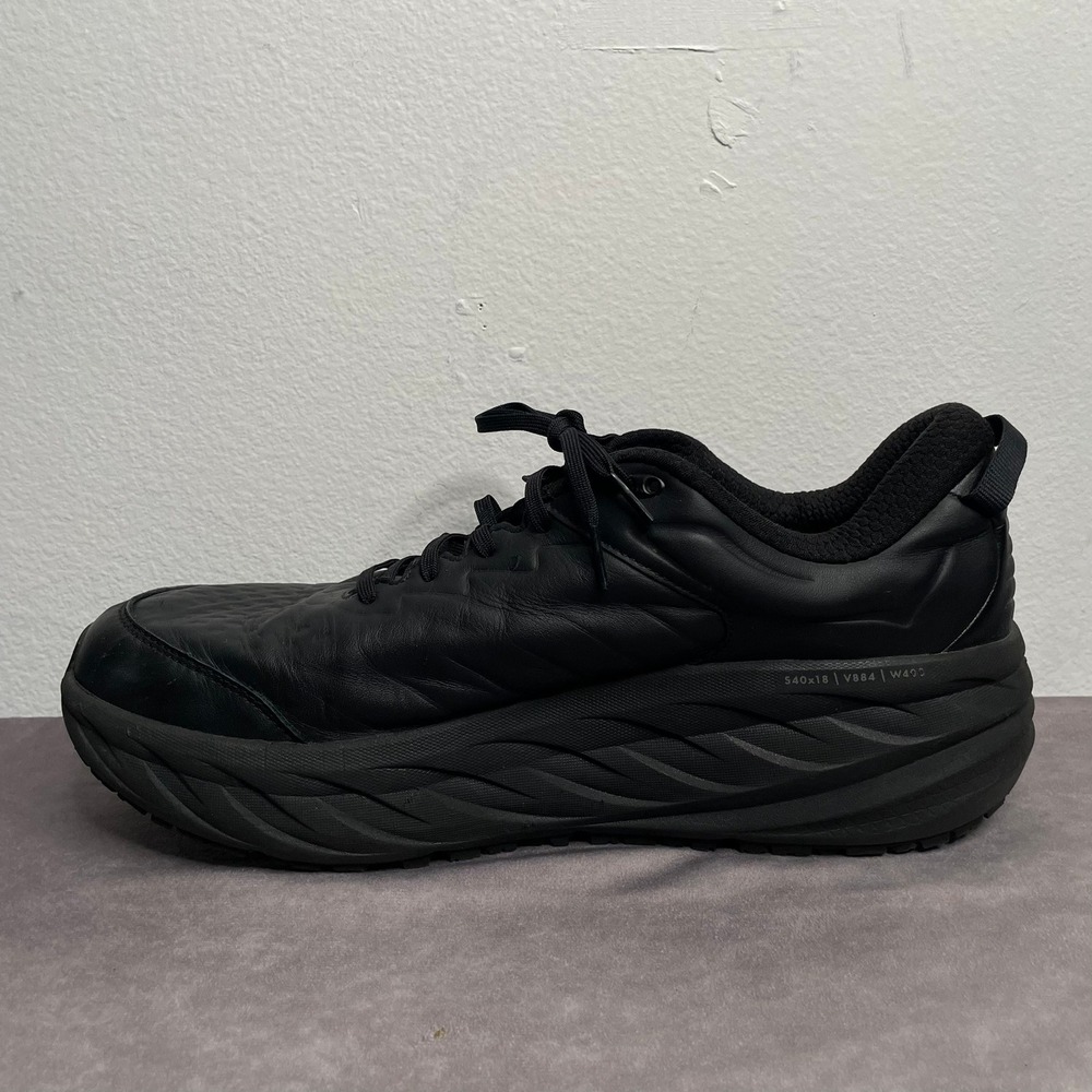 Hoka One One Bondi SR Slip Resistant Shoes Mens 15 Triple Black Leather Cushion - Picture 3 of 10